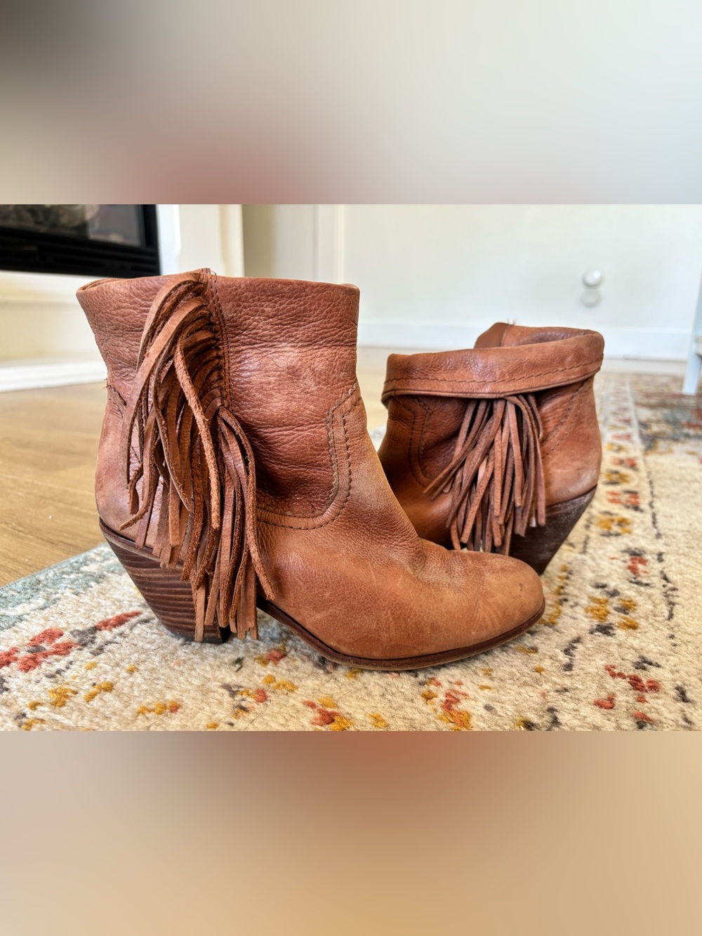 Sam Edelman Brown Leather Fringe Ankle Booties